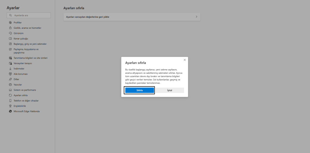 Microsoft Edge ayarlarını varsayılan değerlere geri yükleme