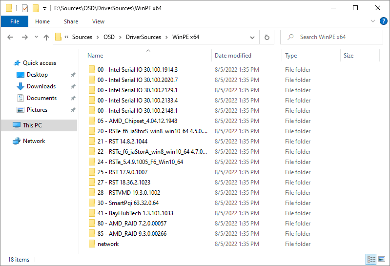 SCCM 0xC0000001 hatası için WinPE sürücü listesi