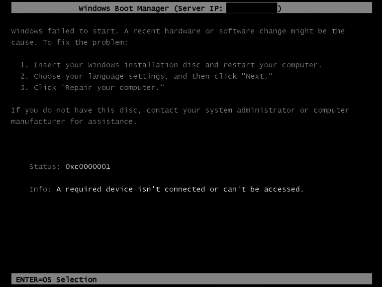 SCCM 0xC0000001 hatası WinPE Boot Error